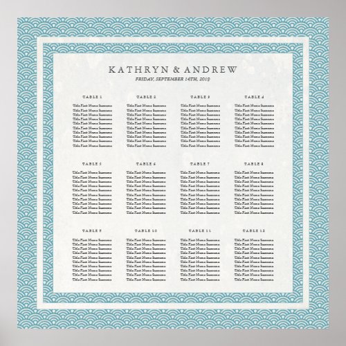 Elegant Blue Green Pattern Seigaiha Seating Chart