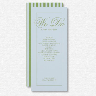 Elegant Blue Green Striped Wedding Program
