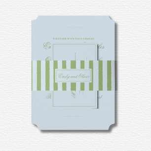 Elegant Blue Green Stripes Wedding Invitation Belly Band
