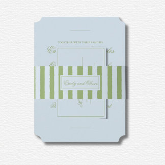 Elegant Blue Green Stripes Wedding Invitation Belly Band