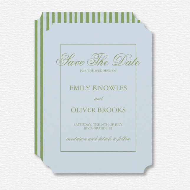 Elegant Blue Green Stripes Wedding Save The Date (Creator Uploaded)