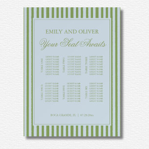 Elegant Blue Green Stripes Wedding Seating Chart Foam Board