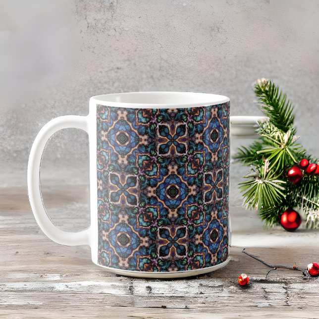 Elegant Blue Green Teal Copper Geometric Pattern Coffee Mug (Creator Uploaded)