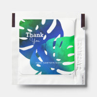 Elegant Blue Green Tropical Leaf Pattern Hand Sanitizer Packet