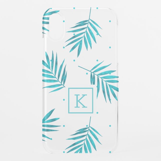 Elegant blue-green tropical leaves pattern uncommon iPhone case (Back)