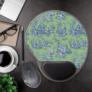 Elegant Blue Green Vintage Toile de Jouy Gel Mouse Pad