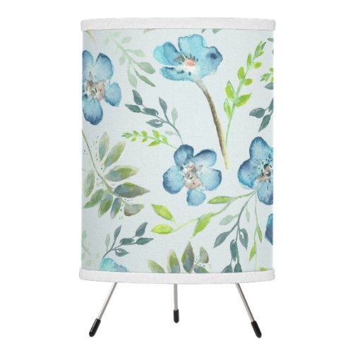Elegant Blue Green Watercolor Floral Pattern Tripod Lamp