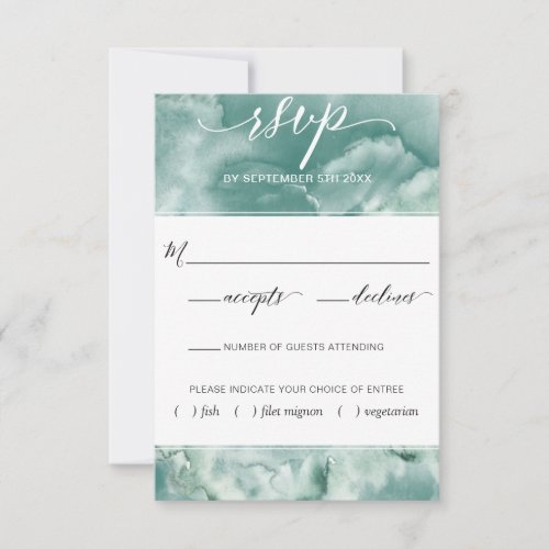 Elegant BlueGreen Watercolor With Meal Options RSVP Card