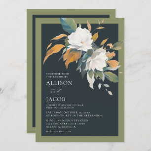 Elegant Blue Green White Floral Wedding Invitation