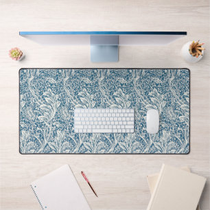 Elegant Blue & Grey Acanthus Leaf Pattern Desk Mat
