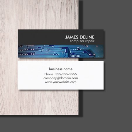 Elegant Blue Grey Circuit Computer Repair Mini Business Card