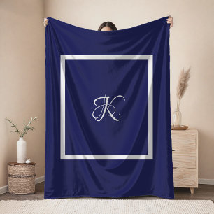 Elegant Blue Grey Classic Initial Monogram Tablecloth