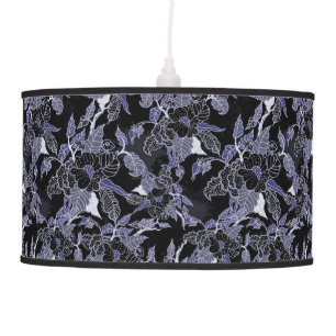 Elegant Blue & Grey Dark Floral Hanging Lamp
