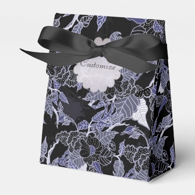 Elegant Blue & Grey Dark Floral Tent Favor Box (Front Side)