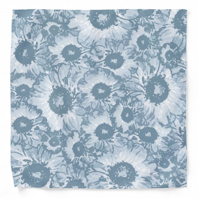 Elegant Blue Grey Floral Pattern Bandana (Front)