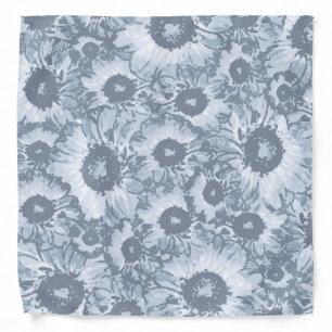 Elegant Blue Grey Floral Pattern Bandana