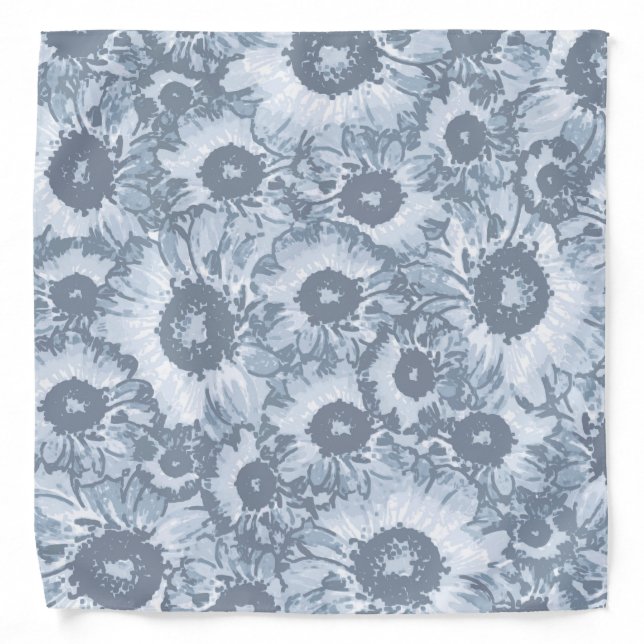 Elegant Blue Grey Floral Pattern Bandana (Front)