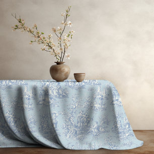 Elegant Blue Grey French Country Toile De Jouy Tablecloth