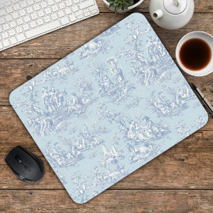 Elegant Blue Grey French Vintage Toile de Jouy Mouse Pad