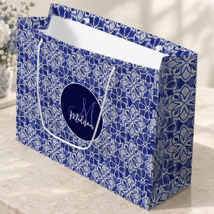 Elegant Blue Grey Geometric Initial Monogram Large Gift Bag