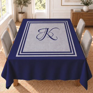 Elegant Blue Grey Geometric Square Monogram Tablecloth