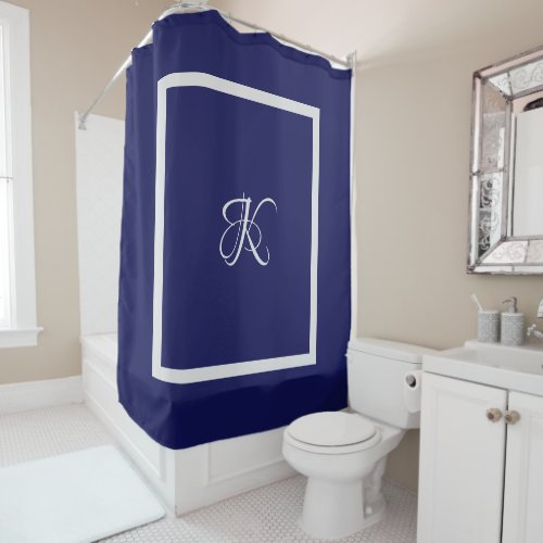 Elegant blue grey initial monogram shower curtain