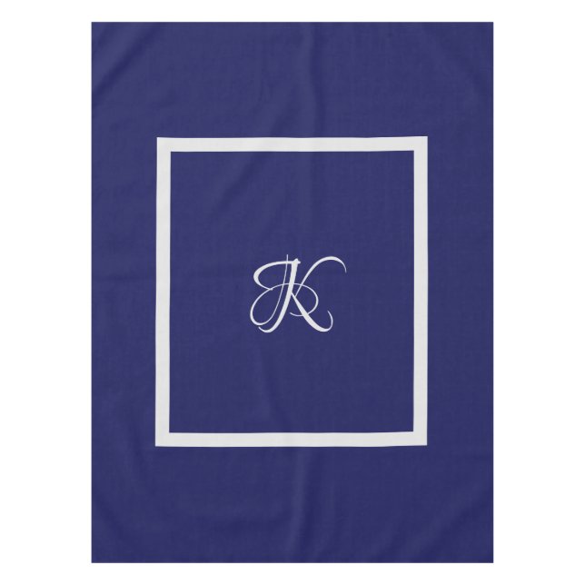 Elegant blue grey initial monogram tablecloth (Front)