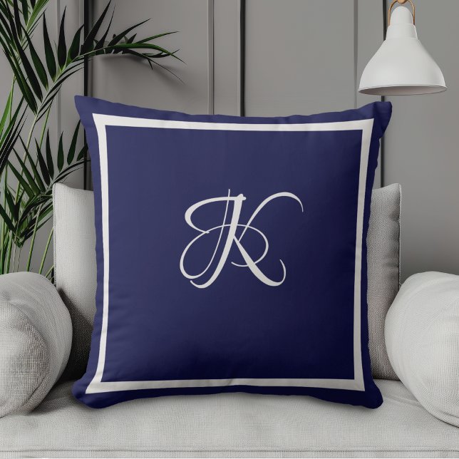 Elegant blue grey initial monogram throw pillow (Creator Uploaded)