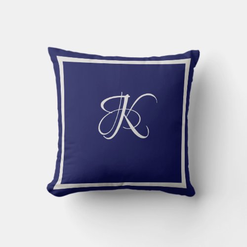 Elegant blue grey initial monogram throw pillow