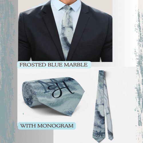 Elegant Blue Grey Marble  Neck Tie