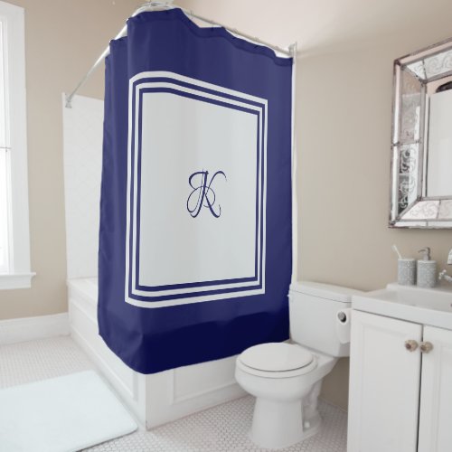 Elegant blue grey square pattern initial monogram shower curtain