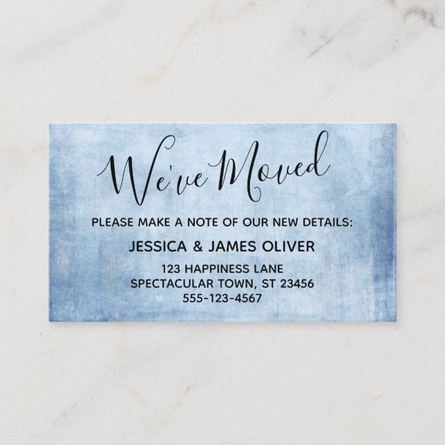 Elegant Blue Grunge "We've Moved" Enclosure Card (Front)