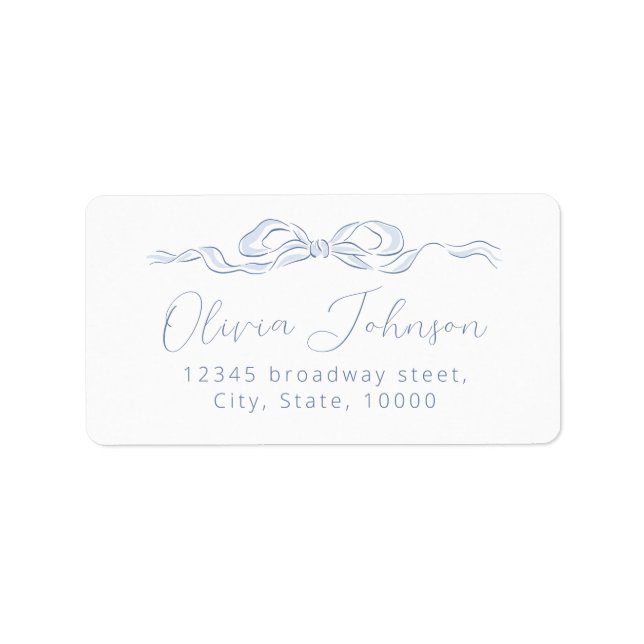 Elegant Blue Hand Drawn Bow Return Address Label (Front)