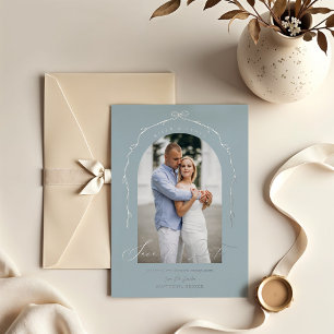 Elegant Blue Hand Drawn Bow Ribbon Save The Date Foil Invitation