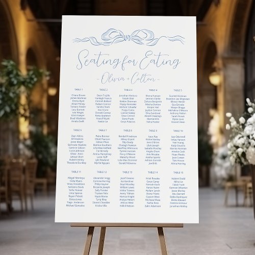 Elegant Blue Hand Drawn Bow Wedding Seating Chart Foam Board