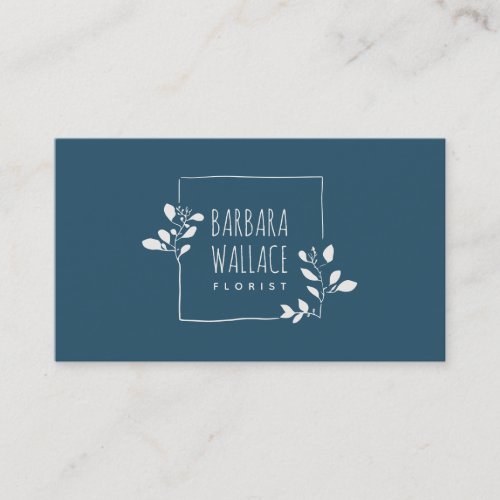 Elegant blue hand drawn floral frame minimalist business card