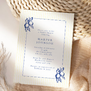Elegant Blue Hand Drawn Lemon Amalfi Bridal Shower Invitation