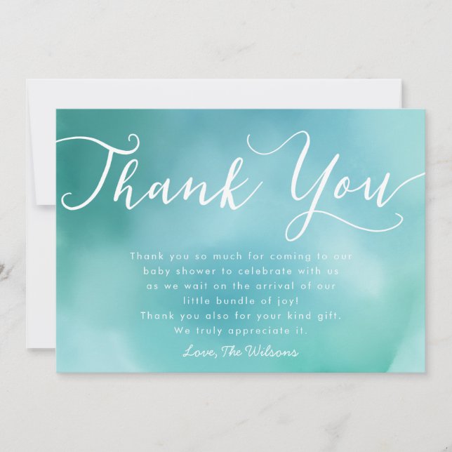 Elegant Blue Hand Lettered Script Baby Shower Thank You Card (Front)