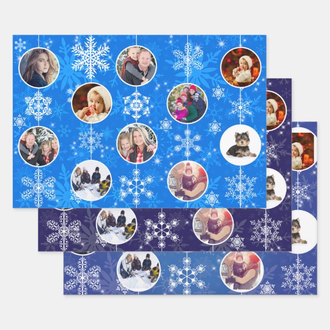 Elegant Blue Hanukkah Family Memories Photo Wrapping Paper Sheets (Set)