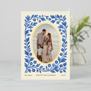 Elegant Blue Hanukkah Family Photo Card