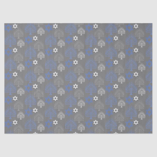 Elegant Blue Hanukkah Holiday Pattern Tissue Paper (Front)