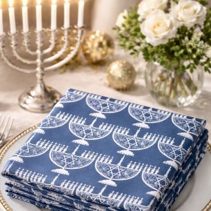 Elegant Blue Hanukkah Menorah Pattern  Napkin