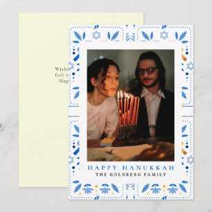 Elegant Blue Happy Hanukkah Family 1 Photo Holiday Card