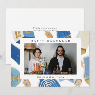 Elegant Blue Happy Hanukkah Family 1 Photo Holiday Card