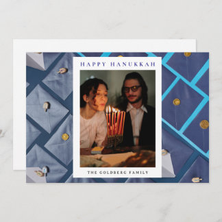 Elegant Blue Happy Hanukkah Family 1 Photo Holiday Card