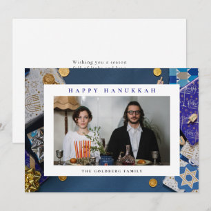 Elegant Blue Happy Hanukkah Family 1 Photo Holiday Card