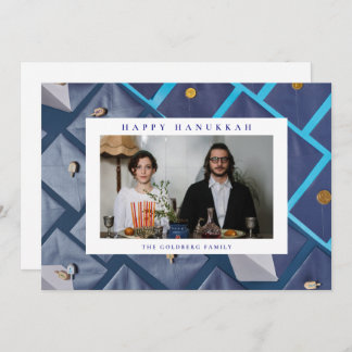 Elegant Blue Happy Hanukkah Family 1 Photo Holiday Card