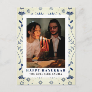 Elegant Blue Happy Hanukkah Family 1 Photo Holiday Postcard