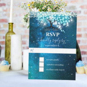 Elegant Blue Heart Leaf Tree Wedding SAVE THE DATE Invitation