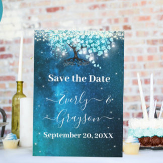 Elegant Blue Heart Leaf Tree Wedding SAVE THE DATE Invitation